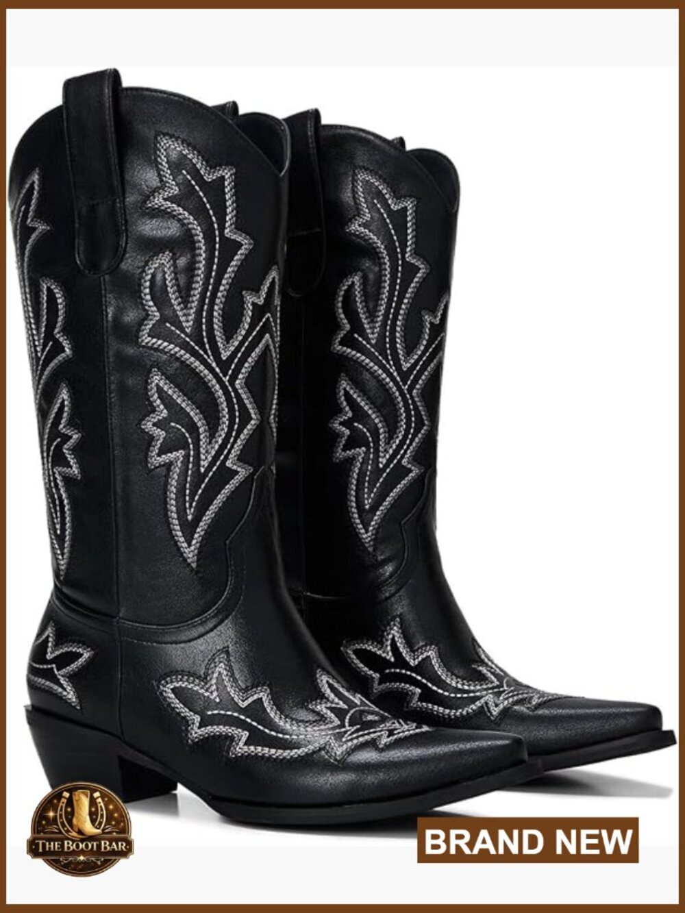 Embroidered Western Cowgirl Boots Snip Toe Low Block Heel Mid-Calf